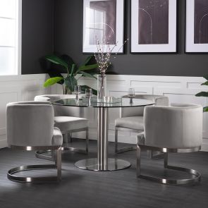 Lasco Dining Chair – Dove Grey - Brushed Stainless Steel Base
