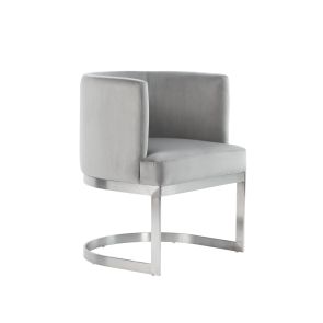 Lasco Dining Chair – Dove Grey - Brushed Stainless Steel Base