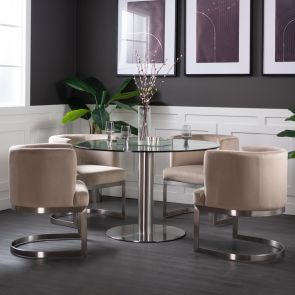 Lasco Dining Chair – Taupe - Brushed Stainless Steel Base