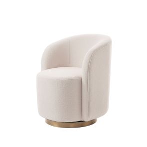 West End Swivel Dining Chair - Ivory Borg- Brass Base