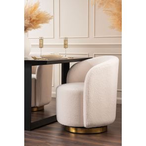 West End Swivel Dining Chair - Ivory Borg- Brass Base
