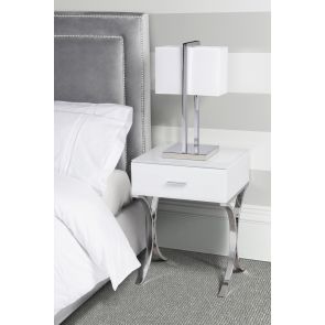 Aurelia White Glass Bedside Table