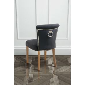 Positano Dining Chair with Back Ring - Black Velvet Natural legs