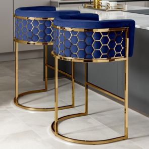 Tabouret de Comptoir en laiton Alveare, bleu roi