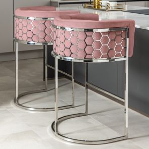 Tabouret de Comptoir argenté Alveare, rose