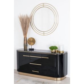 Anastasia Black Glass Sideboard with Brass Details