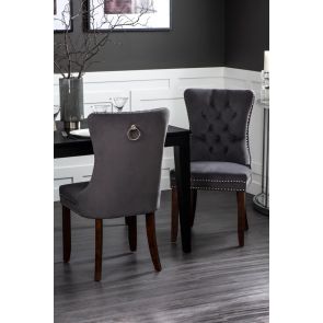 Antoinette Smoke Grey Dining Chair - Walnut Legs