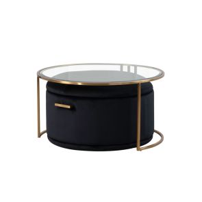 Aria Brass Coffee Table and Storage Ottoman Black - Set