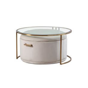 Aria Brass Coffee Table and Storage Ottoman Chalk - Set