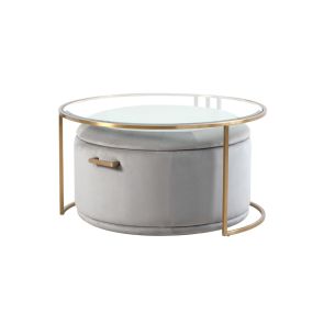 Aria Brass Coffee Table and Storage Ottoman Dove Grey - Set