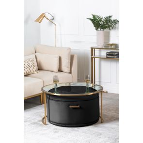 Aria Brass Coffee Table and Storage Ottoman Black - Set