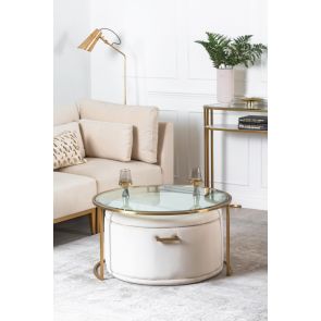 Aria Brass Coffee Table and Storage Ottoman Chalk - Set