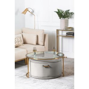 Aria Brass Coffee Table and Storage Ottoman Dove Grey - Set