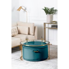 Aria Brass Coffee Table and Storage Ottoman Peacock - Set