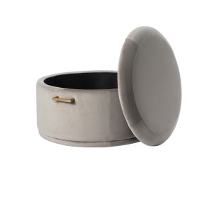 Pouf de rangement Aria - Gris tourterelle - Laiton / Argent