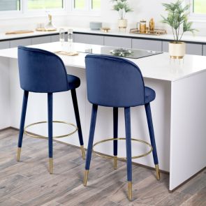 Bellucci Counter stool - Navy Blue - Brass Caps