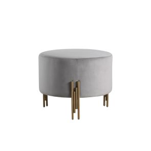 Grand tabouret Rubell gris colombe, piétement laiton