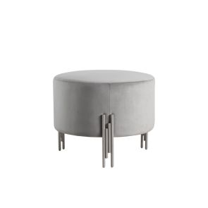 Grand tabouret Rubell gris colombe, piétement argent