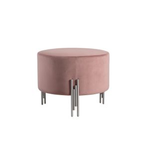 Grand tabouret Rubell rose, piétement argent