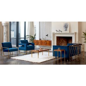 Kenza Armchair Navy Blue - brushed brass base