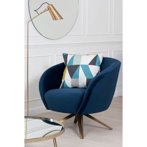 Brodie Swivel Chair - Navy Blue - Brass Legs