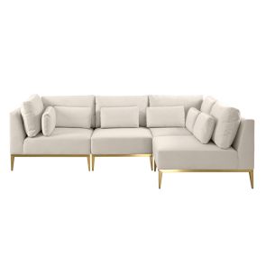 Cassie Ecksofa - Rechtsseitig - Kreideweiß - Basis Messing