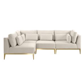 Cassie Ecksofa - Linksseitig - Kreideweiß - Basis Messing