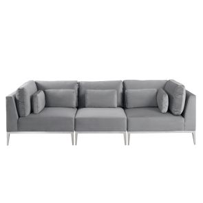 Cassie Three Seat Sofa – Dove Grey – Stainless Steel Base