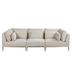 Cassie Three Seat Sofa – Chalk – Brushed Brass Base