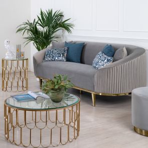 Ella Two Seat Sofa - Dove Grey- Brass Base