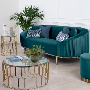 Ella Two Seat Sofa - Peacock- Brass Base