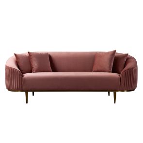 Ella Three Seat Sofa - Blush Pink - Brass Base