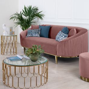 Ella Three Seat Sofa - Blush Pink - Brass Base