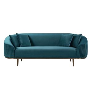 Ella Three Seat Sofa - Peacock- Brass Base