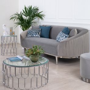 Ella Three Seat Sofa - Dove Grey -  Polished chrome base