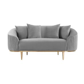 Ella Two Seat Sofa - Dove Grey- Brass Base