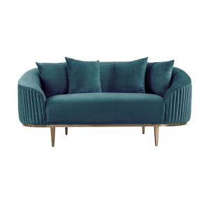 Ella Two Seat Sofa - Peacock- Brass Base