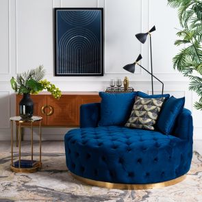 Frankfurt Loveseat  Navy Blauw - Met Messing Plint