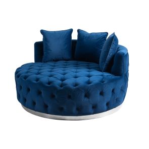 Frankfurt Loveseat Navy Blauw - Met Zilveren Plint