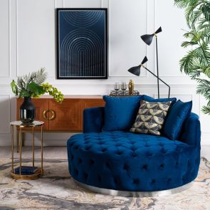 Frankfurt Loveseat Navy Blauw - Met Zilveren Plint