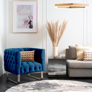 Grosvenor Fauteuil Navy Blauw - Onderstel in Geborsteld Zilver