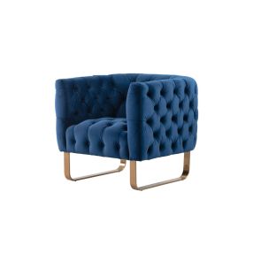 Fauteuil Grosvenor- Bleu Marine- Piètement brossé en laiton