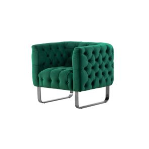 Fauteuil Grosvenor- Vert bouteille- Piètement brossé en Chrome 