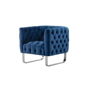 Fauteuil Grosvenor- Bleu marine- Piètement brossé en Chrome 