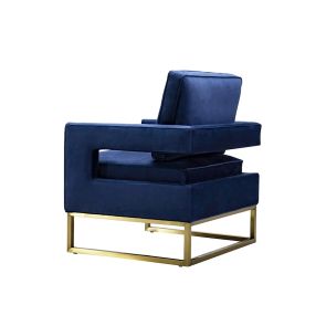 Fauteuil Kenza bleu-noir - base en laiton brossé