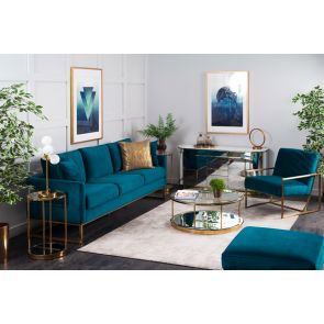 Kenza 3-Sitzer Sofa - Pfauenblau - Basis Messing