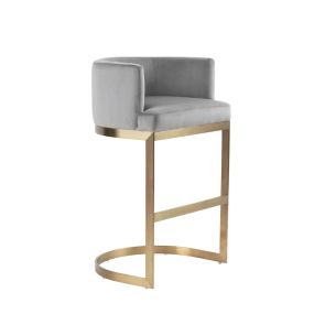 Tabouret lasco bar – Gris colombe - Base en laiton brossé