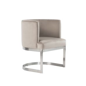 Lasco Chaise de salle à manger - Taupe -Base en acier inoxydable brossé