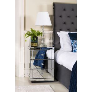 LUCIA Toughened Mirrored Bedside Table with 3 Drawers