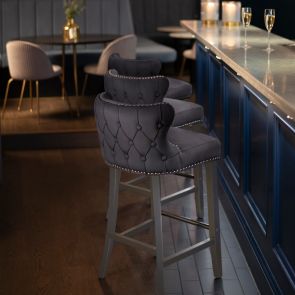 Tabouret de bar Margonia, piétement d'étain - gris fumé